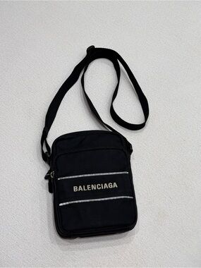 Balenciaga Black Canvas Messenger Crossbody with Reflective Trim